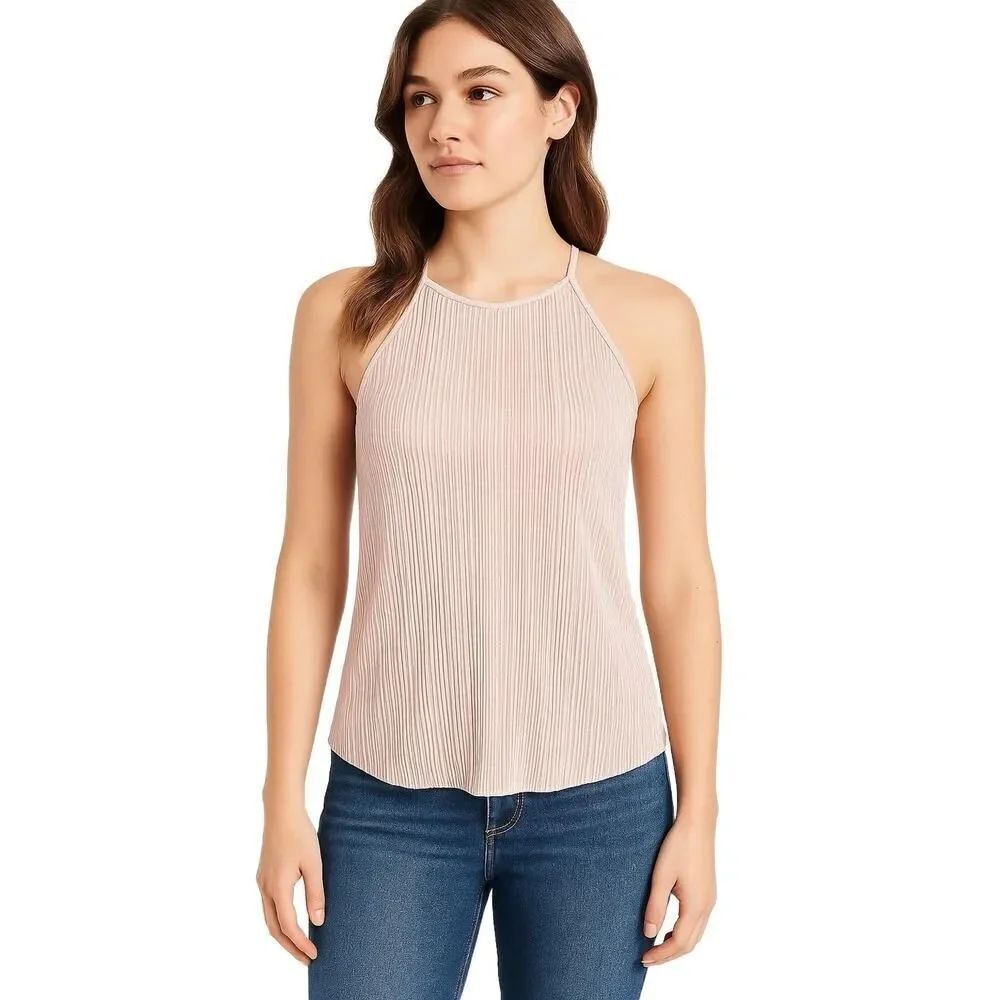 Hollister Blush Pink Pleated High Neck Sleeveless Tank Top Womens Medium